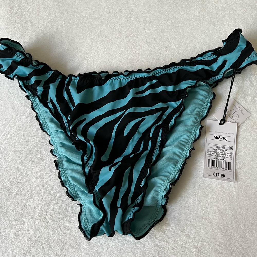 Black and Teal Bikini Bottom (Size Medium)